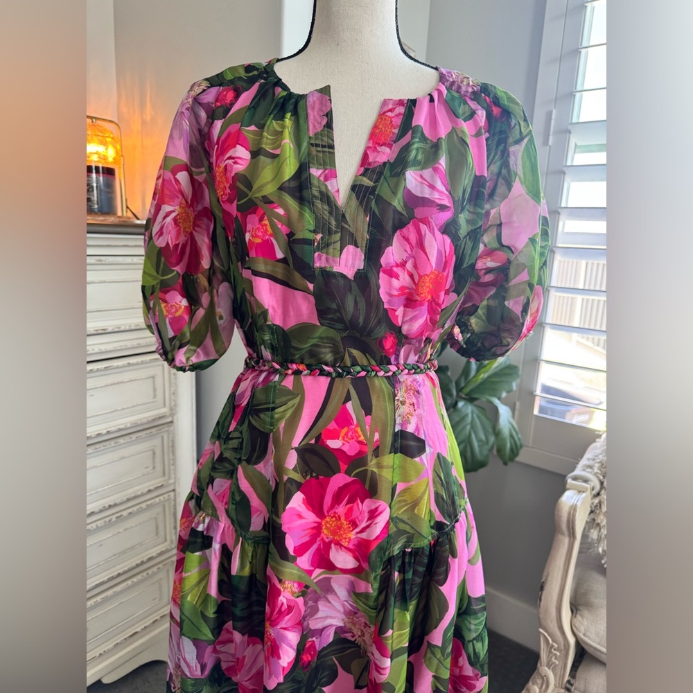 Alex Marie Pink Floral Maxi Dress Size 8 Puff Sleeve Modest Spring - Picture 2 of 10